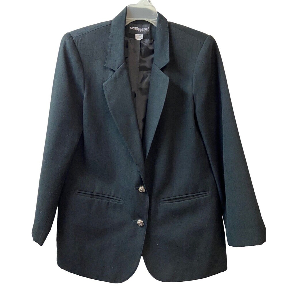 Sag Harbor Womens Petite Size 10 Black 2 Button Career Professional